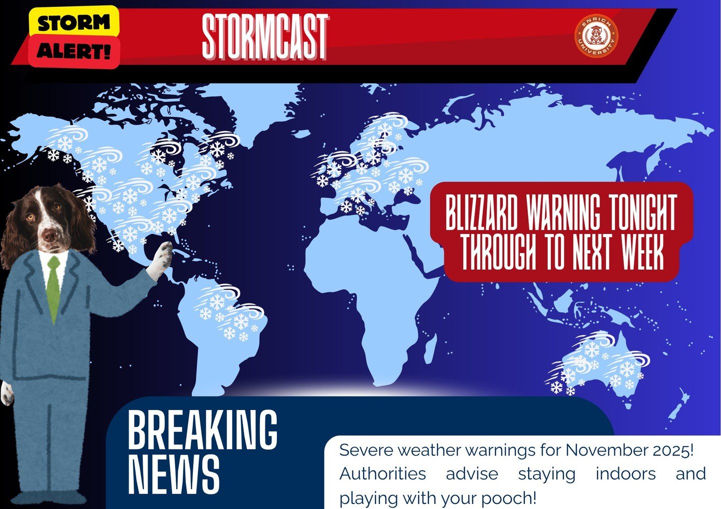 Barksville Stormcast graphic announcing a blizzard warning through to next week