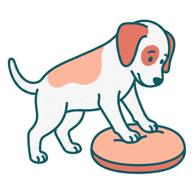 Illustration of the dog trying a balance cushion for the first time
