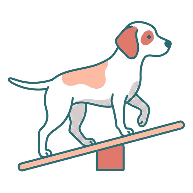 Illustration of the dog walking along a balance plank