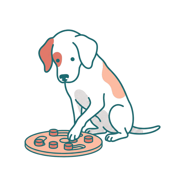 Illustration of the dog working a puzzle board
