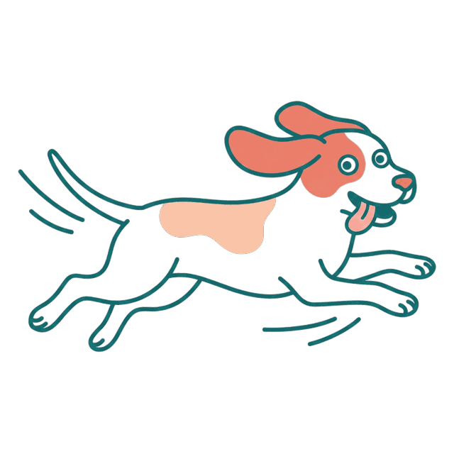 Illustration of an over-excited dog running flat out