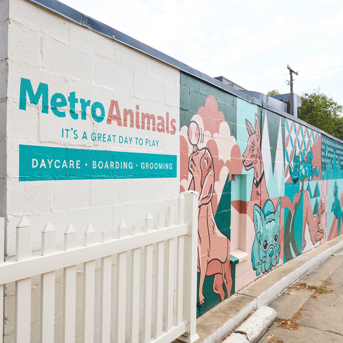 The Metro Animals sign and dog mural on Camp Bowie Blvd at Metro Animals 1 in Fort Worth